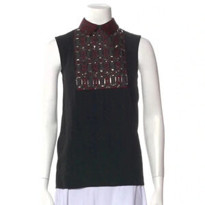 Gucci Sleeveless Mock Neck bejeweld blouse black and red
